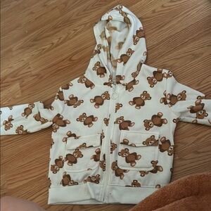 Cream and Brown Teddy Bear Zip-Up Hoodie